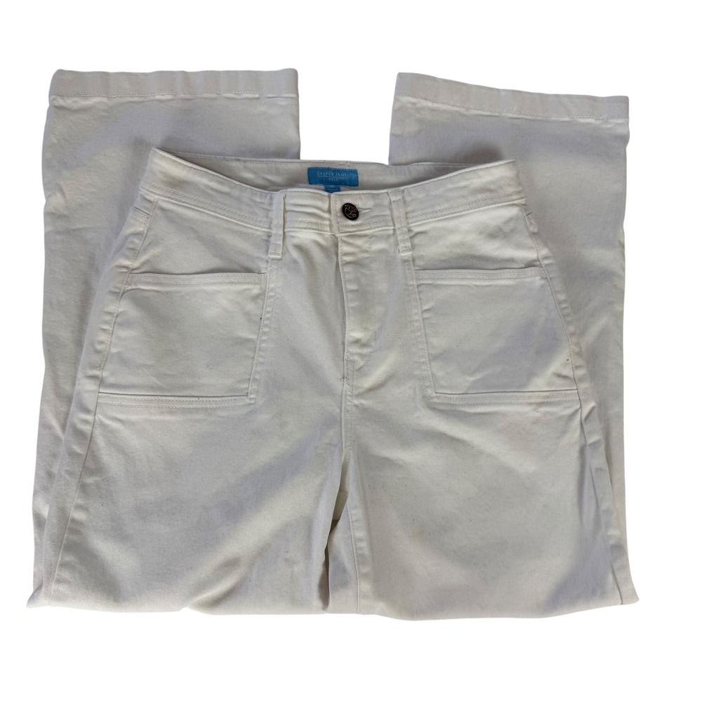 Draper James RSVP Womens White Wide Leg High Rise Patch Pocket Pants Size 10 - Picture 2 of 10